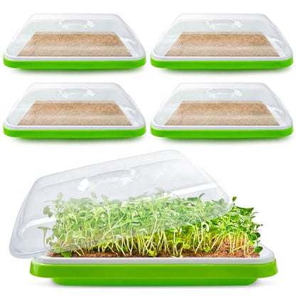 Microgreens Growing Trays with Lids and Coconut Fiber Mat,Seed Sprouter Tray with Drain Holes,Seed Starter Tray Reusable,Microgreens Growing Trays,Cat Grass Growing Kit for Indoor Cats (Pack 5) - color: Pack 5