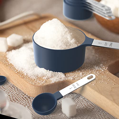 Measuring Cups & Spoons Set, Stackable Cups and Spoons, Nesting Measure Cups with Stainless Steel Handle, Kitchen Gadgets for Cooking & Baking (Blue) - color: Blue