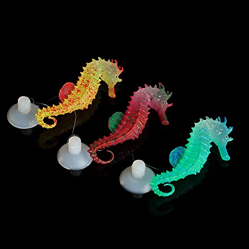HomeSoGood 3pcs Aquarium Seahorse Decoration, Silicone Luminous Fish Tank Ornament