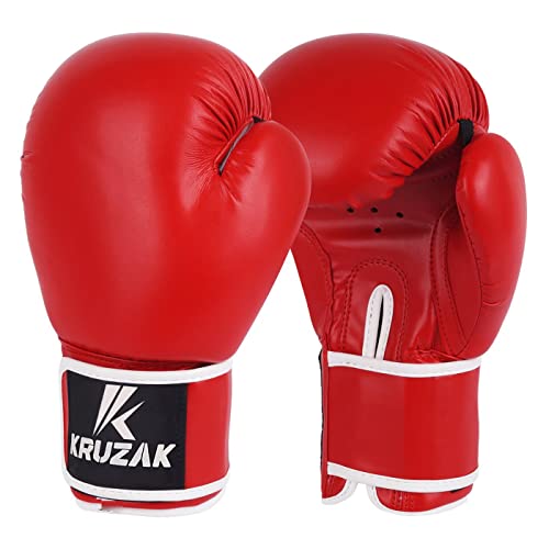 Kruzak Plain Boxing Gloves for Sparring, Kickboxing, Muay Thai, Martial Arts & MMA Fighting - Men & Women Punch Bag Mitts Training and Focus Pads Punching - color: Red, size: 10 oz