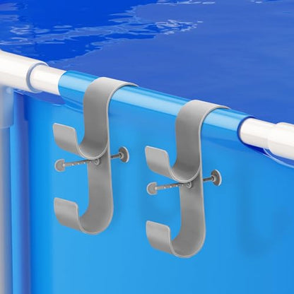 2 PCS Gray Poolside Pool Leaf Skimmer Net Holder Plastic Poolside Pool Pole Hanger Adjustable Telescopic Pole Hooks Brush Hanger Tools for Above Ground Pools - color: Gray