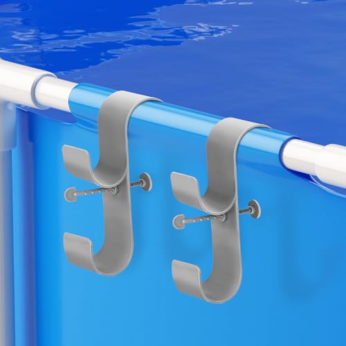 2 PCS Gray Poolside Pool Leaf Skimmer Net Holder Plastic Poolside Pool Pole Hanger Adjustable Telescopic Pole Hooks Brush Hanger Tools for Above Ground Pools - color: Gray