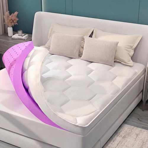 4 Inch Dual Layer Mattress Topper Full Size, 2 Inch Cooling Gel Memory Foam and 2 Inch Soft Pillow Top Pad Cover, Mattress Pad for Back Pain Relief