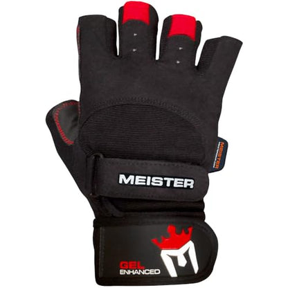 Meister Wrist Wrap Weight Lifting Gloves w/Gel Padding - color: Black / Red, size: Small