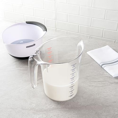 Restaurantware RW Base 4 Quart Measuring Jar 1 Durable Measuring Beaker - Metric And Imperial Units V-Shaped Spout Clear Plastic Measuring Cup Handle With Thumb-Grip Tolerates Up To 248F - color: Clear, size: 9.50" × 7.25" × 9.50"