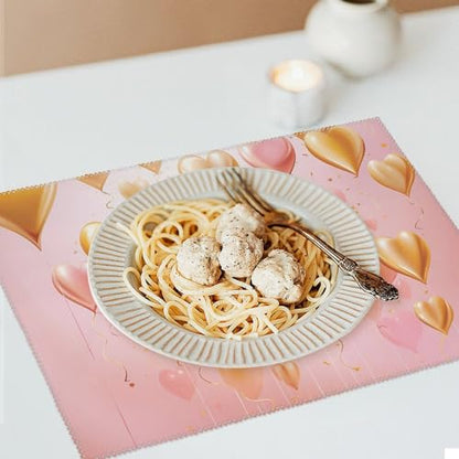 Placemat Set of 4 Washable Place Mats Heat Resistant Golden Heart in The Sky Table Mats for Kitchen Non-Slip Placemats Wipeable Desktop Protection Mat for Dining Table, 30x45cm - color: Golden Heart in the Sky