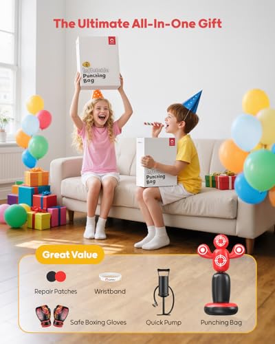 QPAU Kids Punching Bag, Rotating Design with 4 Targets, 64 in