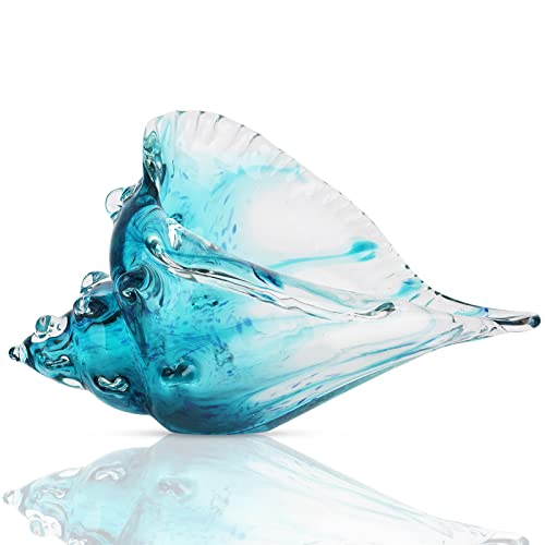 Hand-blown glass conch sculpture, modern green sea glass art decorative conch statue, coastal decor shell sculpture, suitable for living room TV cabinets, offices, shelf decorations and ornaments. - color: Conch - Fairy Green