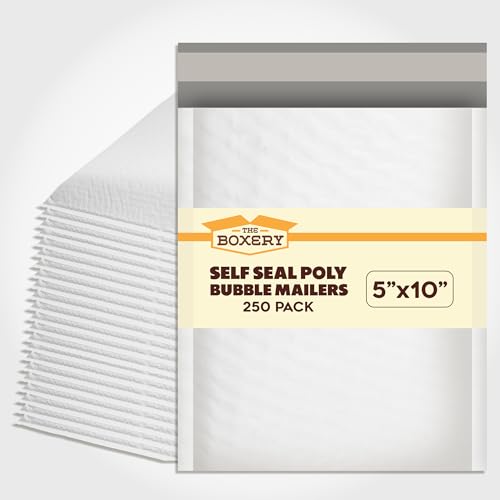 The Boxery 5x10" #00 Poly Bubble Mailers 250 Pack, Padded Envelopes, Self Seal, Waterproof Shipping Bags for Shipping & Packaging - size: #00 5x10'' (250)