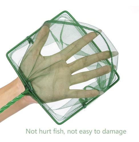 Aquarium Fish Net, Green, 6in & 8in | Fine Nylon Mesh, Long Plastic Handle, For Fish Tank