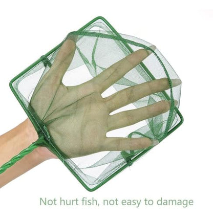 Aquarium Fish Net, Green, 6in & 8in | Fine Nylon Mesh, Long Plastic Handle, For Fish Tank