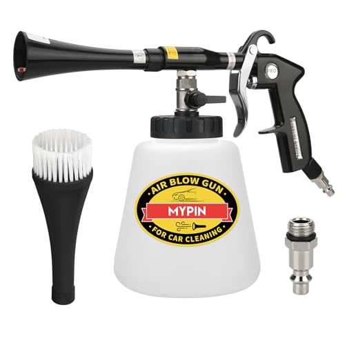 MYPIN Car Cleaning Gun Kit, 6-9.2Bar, High Pressure Air Blow Gun with 2 Set Nozzle, Interior Car Cleaning for Vehicle Upholstery Carpet Seat - color: Black, with Bottle
