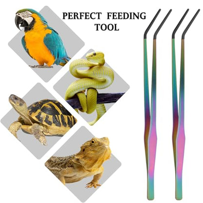 OLIISS Reptile Feeding Tongs with Rubber Tip - 15" Extra Long Tweezers for Aquariums & Crafts - Stainless Steel Feeder Tools for Bearded Dragons & Lizards - Terrarium Tank Supplies - 2 Pack