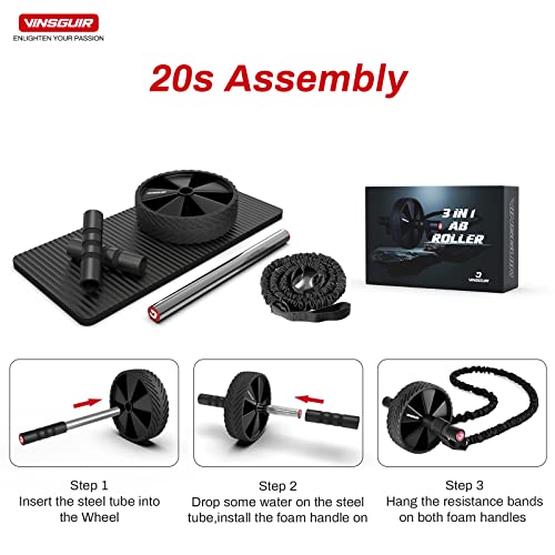 Vinsguir Ab Roller Wheel Kit- Ab workout equipment with Resistance Bands & Knee Mat，Exercise Roller for Core Strength Training & Home Gym Fitness, Abdominal Carver Machine for Men & Women