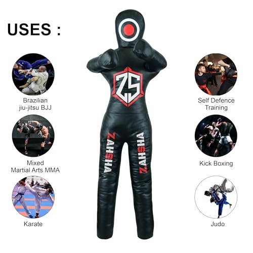 BJJ Wrestling Grappling Throwing Dummy Bag, Unfilled, PU Leather - size: 72 inches| 180cm|6 Feet