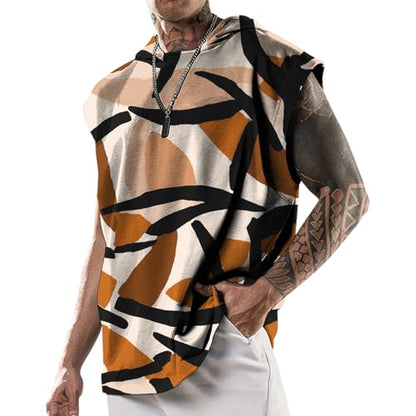 domirica Mens Relaxed Hooded Tank Tops Abstract Print Crewneck Casual Breathable Summer Fitness Sleeveless Shirt - color: Abstract, size: Large