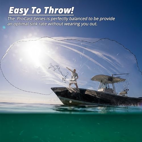 1.3 lbs/ft Fishing Cast Net with Eco-Friendly Lead Weights, 3/8inch Mesh Size, Throw Nets for Freshwater & Saltwater, 4/6/8/10/12 Ft Radius Casting Net - ProCast Series - size: 10 ft radius