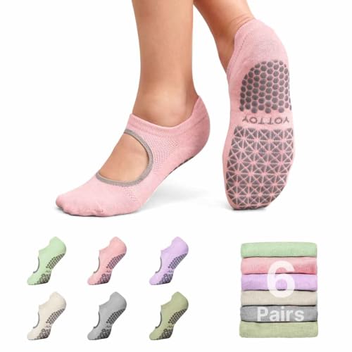 YOTTOY Pilates Socks for Women(6 Pairs)–Breathable, Grip-Enhanced Non-Slip Yoga Socks, Durable & Perfect for Home Workouts - color: Multicolor