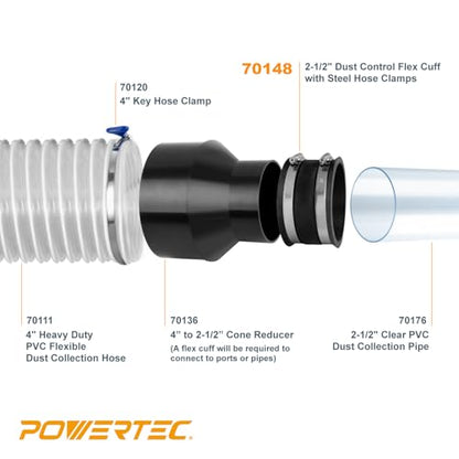 POWERTEC 70260 4 Inch Key Hose Clamp, Thumb Screw Key Adjustable Stainless Steel Hose Clamps for Dust Collection, Dust Collector and Dryer Vent Hose, Pipe Clamp, RV Clamp, Worm Gear Clamp, 10 pack - size: 4 Inch, style: Key clamps (10 PK)