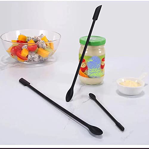 4 Pieces Mini Silicone Spatula Set, Small Rubber Spatula for Makeup, Thin Jar Scraper for Kitchen(4, BLACK) - color: Black