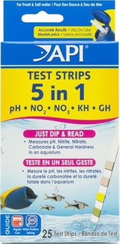 API 5-in-1 Test Strips Freshwater and Saltwater Aquarium Test Strips 25-Count Box - size: 25-Count