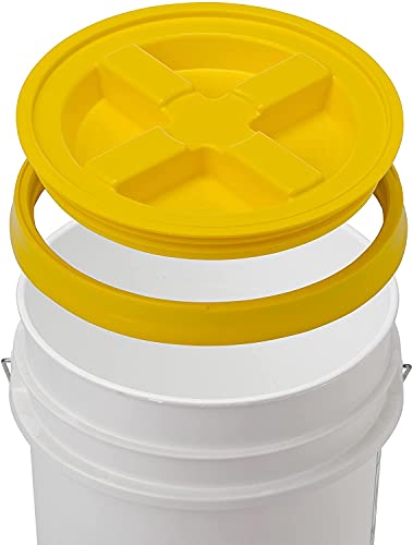 Large 6 Gallon Food Grade BPA Free Made in USA Plastic Bucket Pail with Yellow Screw On Double Gasket Air Tight Lid (Pack of 2)