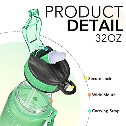 Hyeta Water Bottle with Straw & Time Marker, Plastic 32oz Leakproof - color: Signal Lights
