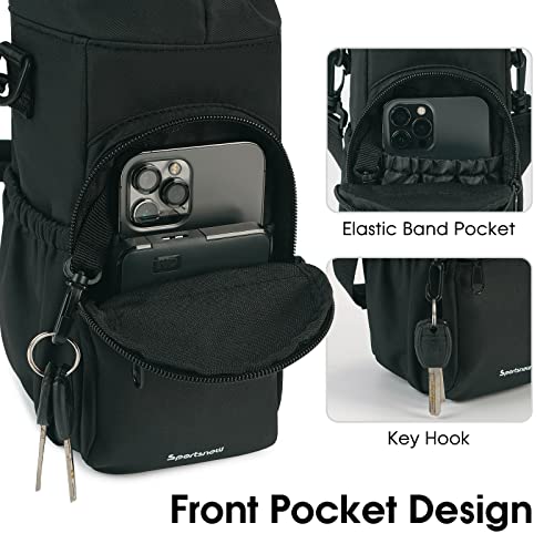 sportsnew 40oz Insulated Crossbody Water Bottle Bag Gym Hiking Phone Pocket - color: Black