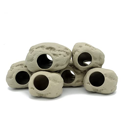 Aquarium Decoration Rock Caves for Fish Tank, Ceramic Betta Fish Tank Accessories Hideout, Cichlid Stackable Cave Hiding (3 Small & 3 Medium)