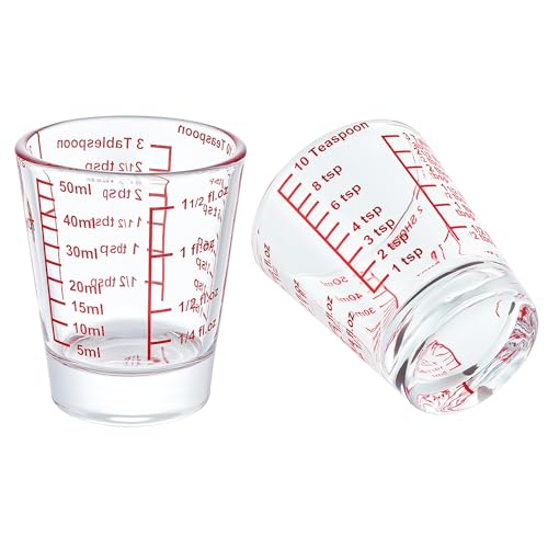 Ackers Mini Measure Heavy Glass, 32-Incremental Measurements Multi-Purpose Liquid and Dry Measuring Shot Glass, Red Single - color: Red