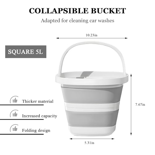 Collapsible Bucket, 1.3 Gallon/ 5L Foldable Square Tub Compact Wash Basin, Multipurpose Wash Bin for Household Outdoor Car Washing, Portable Plastic Bucket for Sand or Beach
