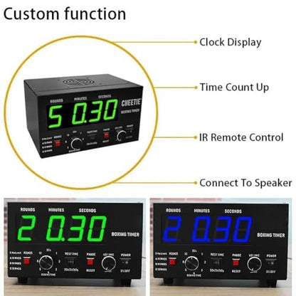 Boxing Timer, LED Gym Timer with Full Button Operation, Adjustable Buzzer and Stopwatch, Selectable Training Time and Cycle Repetitions for Muay Thai and Kickboxing - color: Blue