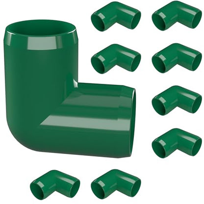 1/2” 90 Degree Elbow Furniture Grade PVC Fitting in Green, Made in USA, UV-Resistant, Impact-Proof, 0.840” Actual Socket Diameter (Pack of 10) - F01290E-GR-10 - color: Green