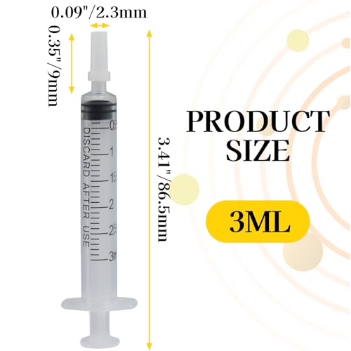 3ml Small Syringes Without Needle, 12 Pack Plastic Syringe with Cap for Pet Feeding, Scientific Labs, Glue, Oil & Precise Liquid Measurement - size: 3ml