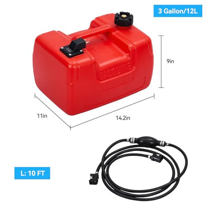 Marine Tank, 3 Gallon Marine Boat Transfer Tank with 9.8ft Hose, I-Shaped Handle, Easy to Carry for Outboard Engine Boats, Fishing Boat, Deck Boat,Yacht - size: 12L