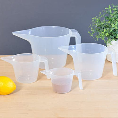 Youngever 4 Pack Plastic Measuring Cups Set, Nesting Mixing Bowls, Color Measuring Cups Set, 4oz, 8oz, 16oz, 36oz (Clear)
