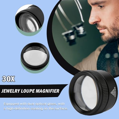 Rongon 30X Portable Pocket Reading Magnifier Optics Loupes Mini Desk Magnifier Loop Microscope Magnifying Glass Lens for Jeweler Stamps Maps Antiques Magazines Electronics (30X 40MM) - size: 30X40MM