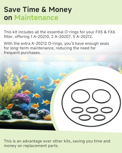 FX5 FX6 O-Ring Seal Kit Compatible with Fluval Canister Aquarium Filter A218 A219 Replacement Parts Includes A20210 x1 A20207 x2 A20212 x5 Lid Motor Seals for Routine Maintenance