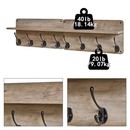 31.5" Coat Rack Wall Mount with Shelf and 8 Hooks, Silver Gray, HWS006Y-2 - color: Silver Gray