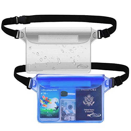 AiRunTech Clear Fanny Pack Waterproof,Beach Cruise Ship Essential Accessories Must Haves,Waterproof Pouch for Phone Passport Wallet Purse with Waist Strap - color: Clear + Blue