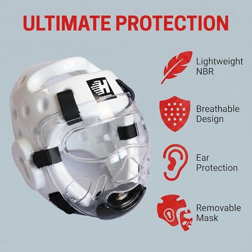Taekwondo Headgear Karate Headgear with Removable mask for Sparring Partner Muay Thai Taekwondo Karate MMA Training Youth Adults - color: white, size: X-Large