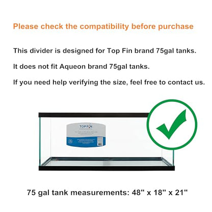 Acrylic Aquarium Divider Kit 5.5/10 / 20L / 20H / 29 / 40B / 55/75 / 125gal Fish Tank with Suction Cups (75gal Top Fin) - size: 75gal Top Fin