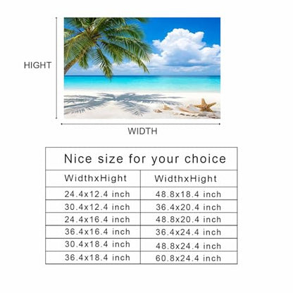 Summer Beach Aquarium Background 24x48 Inch Self-Adhesive Fish Tank Decorations, Tropical Coastal Palm Tree Starfish Conch Decorative Fish Tank Background Polyester Aquarium Decor Poster - size: 24x48in