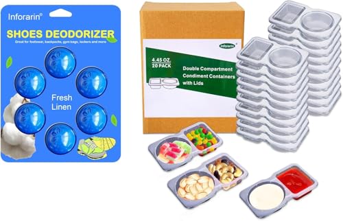 Odor Deodorizer Balls for Sneaker, 6 Pack Shoe Deodorizer Balls；20 Sets Disposable Condiment Container with Lid