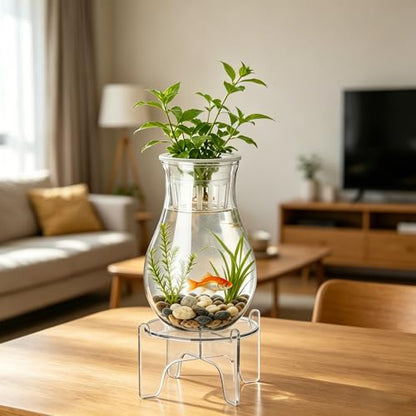 1 Gallon Plastic Aquaponic Planter and Aquarium Betta Bowl Fish Aquariums Small Fish Tank with Base and Top Promotes Healthy Hydroponic Environment for Plants (Spherical) - style: Spherical