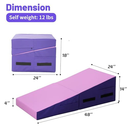 MKDLUFEI Gymnastics Mat 48"x24"x14" Incline Tumbling Mat Cheese Wedge Yoga Mat with Handles Gym Folding Exercise Mat for Kids Adults Outdoor/Indoor Home Training - color: Pink