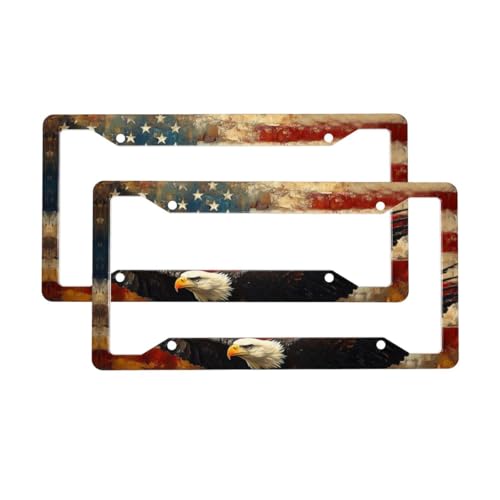 American Flag License Plate Frame 2 Pack Accessories Cars Decor 12.3 X 6.3 Inches for Men Women - color: American Flag