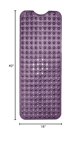 Bath Mat – 40 x 16 Inch Long Non-Slip Bathtub & Shower Mat with Suction Cups – Large PVC Bathroom Mat with Drain Holes for Tub & Shower (Bath - 40x16 Purple) - color: Purple
