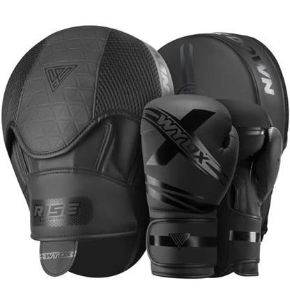 WYOX Boxing Bundle – Focus Mitts & Adult Boxing Gloves Set, Curved Punch Pads, MMA Training Gear for Muay Thai, Kickboxing, Sparring, Punching Bag Workout Equipment