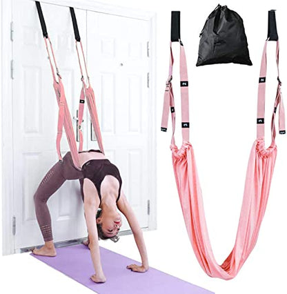 Yoga Stretching Strap, Adjustable Height Leg Stretcher Waist Back Stretch Band Aerial Yoga, Anti-gravity Inversion Exercises Door Flexibility Tensile Trainer for Rehab Pilates Dance Splits (Pink)